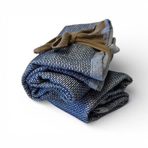 Blue and White Striped Hand Towel set of 2 (cotton) new